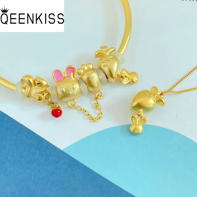 

QEENKISS 24KT Gold Turnip Squirrel Bead Charm For DIY Bracelet Making For Girl Children Jewelry Accessories Bulk Wholesale AC503