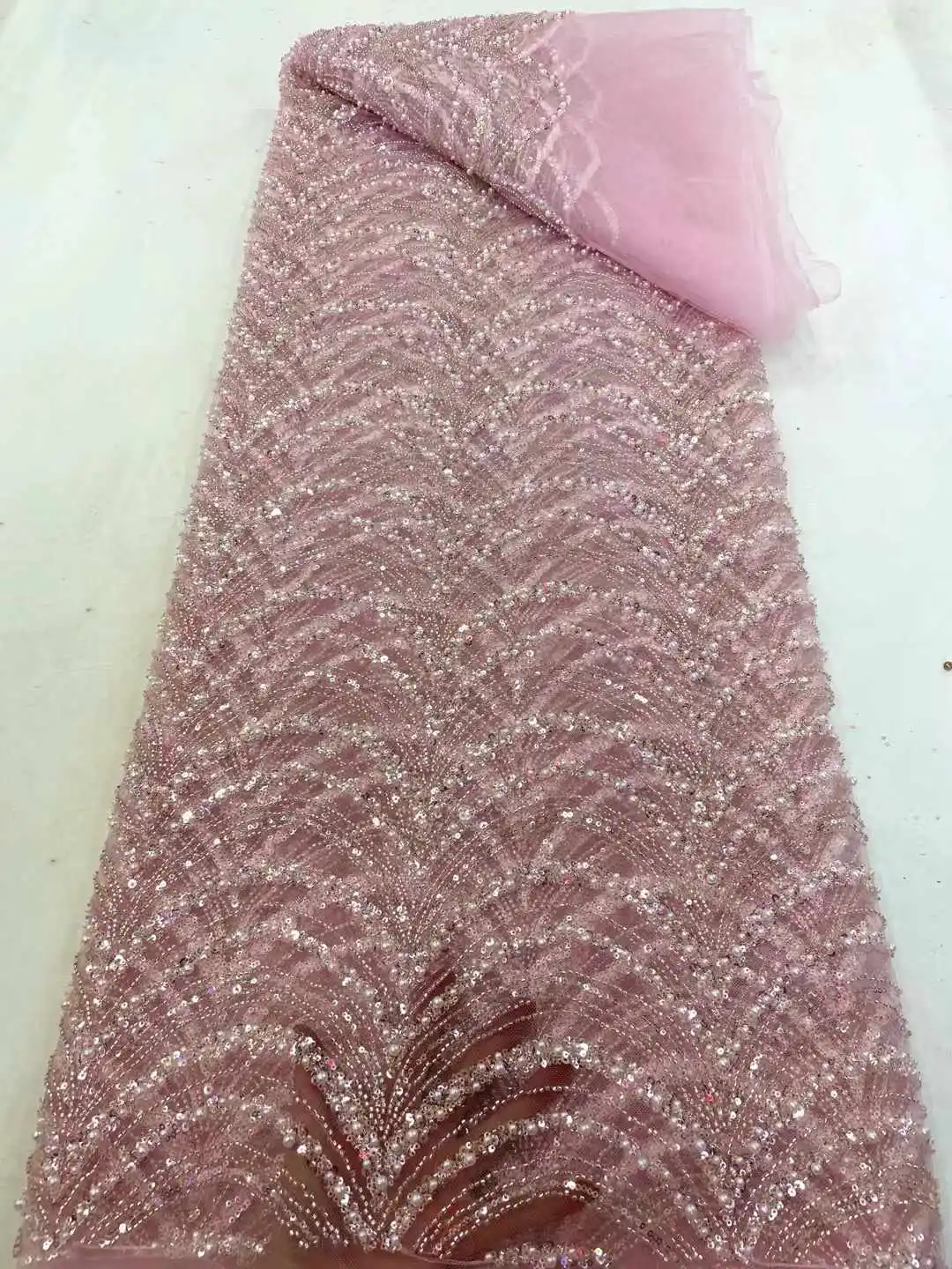 فاخر الراقية مطرز النسيج الثقيلة الخرز التطريز الأزياء الفرنسية تول شبكة نسيج الدانتيل لحفل الزفاف 5 ياردة حفل زفاف