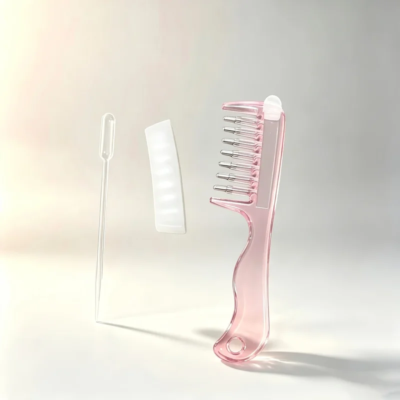 1pc Light Luxury Transparent/Pink Visible Liquid-Guiding Comb, Stainless Steel Roller Ball Metal Teeth with Even Liquid Control
