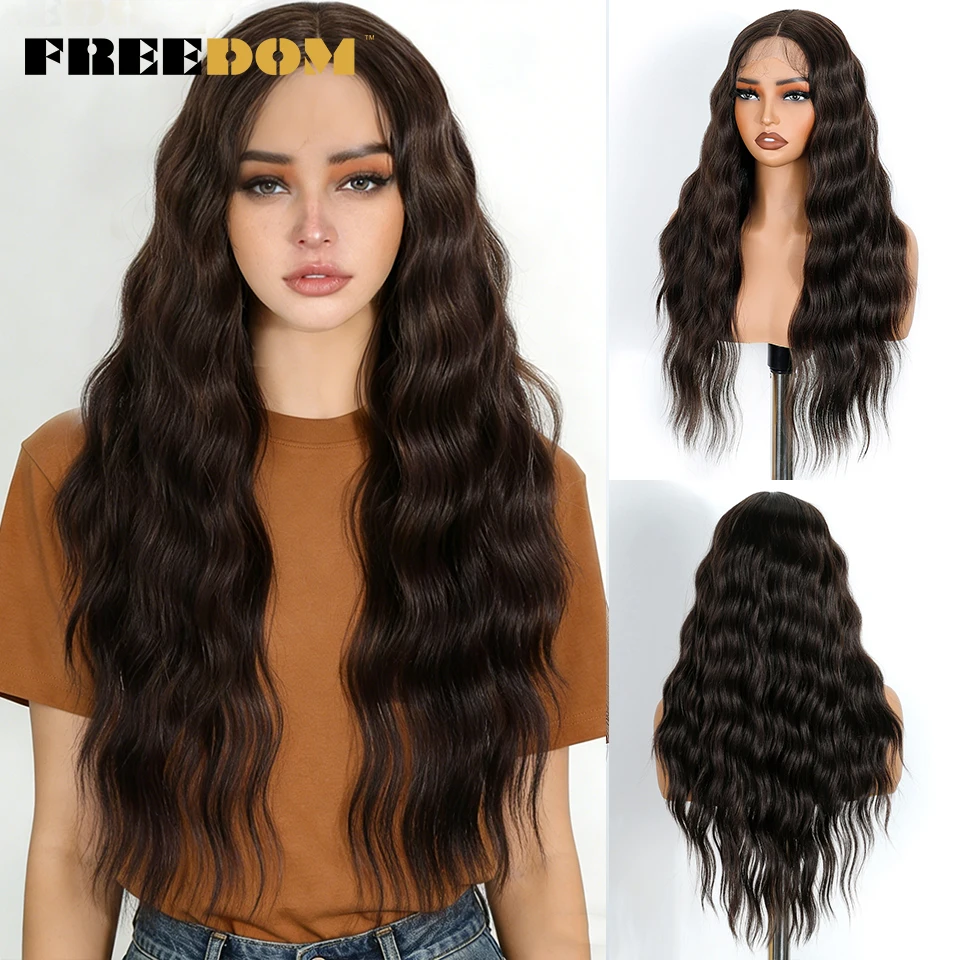 

Синтетические парики с кружевной вставкой FREEDOM для женщин, 26 дюймов, длинные, глубокие волнистые, с эффектом омбре, коричневые, блонд, белые парики для косплея