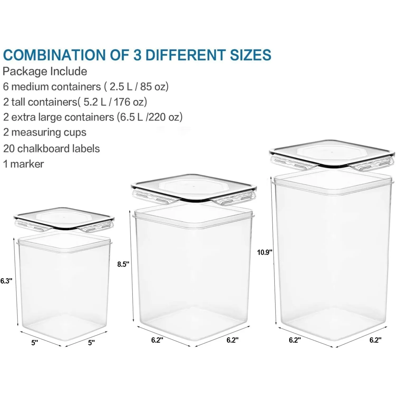 VERONES Large Tall Airtight Food Storage Containers, 10 PACK Plastic Airtight Kitchen & Pantry Organization, Ideal for Flour