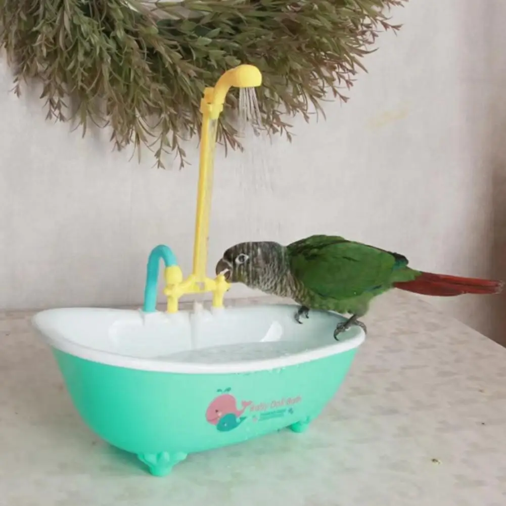 Parrot Automatic Bird Bath Tub With Faucet Realistic Washing Parakeets Budgie Cockatiel Conure Parrot Bath Box Bird Supplies