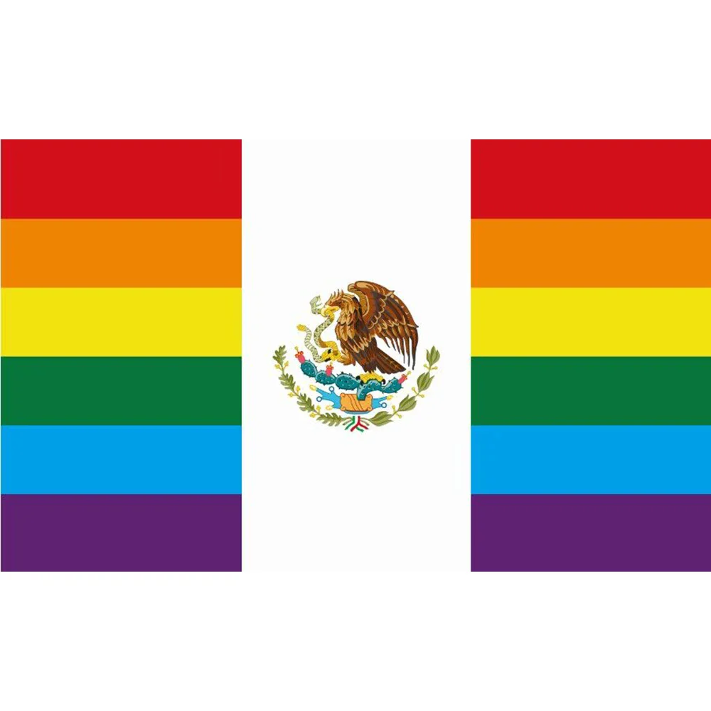 3x5Ft banner of Mexican FLAG WITH Rainbow Pride Banner For Decoration