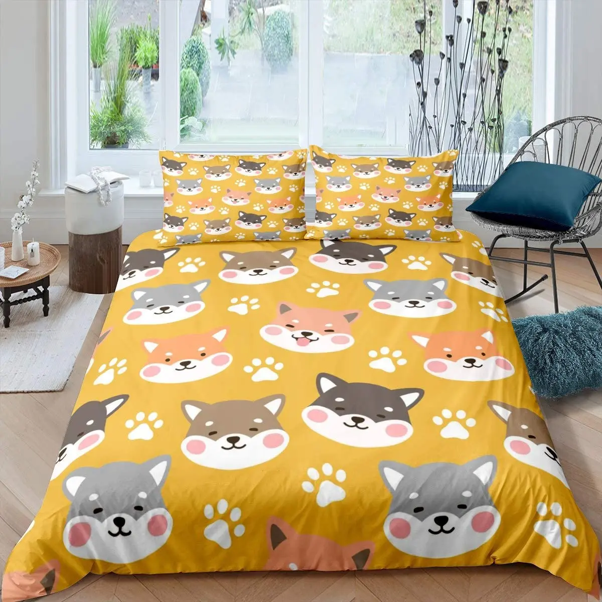 Imagem -03 - Shiba Inu Duvet Cover Conjunto Bonito Shiba Inu Conjunto de Cama Bonito Cão Amarelo Desenhos Animados Animal Farmhouse Pet Animais Capa de Poliéster