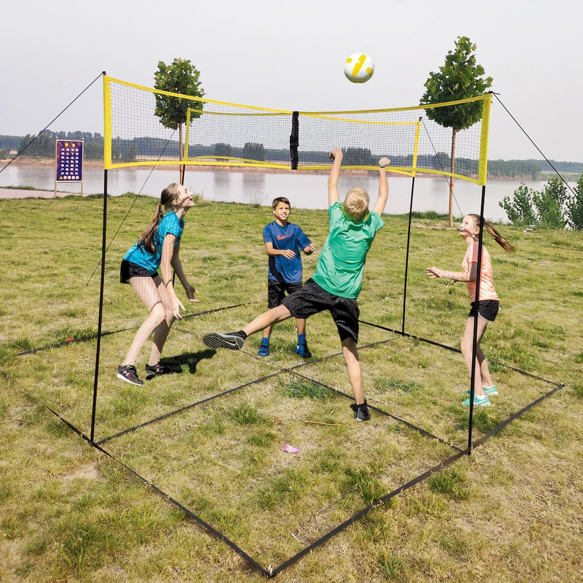 

SOEZmm 4-Way Volleyball Net with Carrying Backpack SVN4,Quick Assemble Outdoor Game - Backyard Yard Games