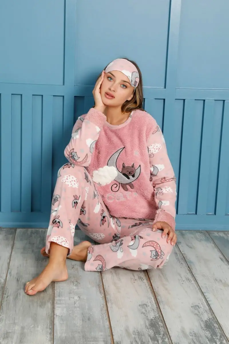 Fashion Cartoon Welsoft Fleece Vrouwen Pyjama Set 8460
