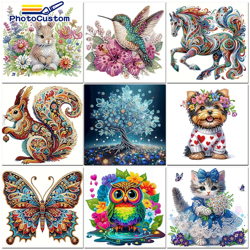 PhotoCustom 5D DIY Diamond Painting Animal Kit Butterfly Gorgeous Cat DIY Special Shaped Drill Handmade Diamond Mosaic Art Gift