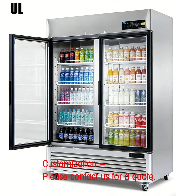custom.Heavy-Duty Commercial Stainless Steel Display Cooler with Two Glass & Compressor Cooling Digital Control