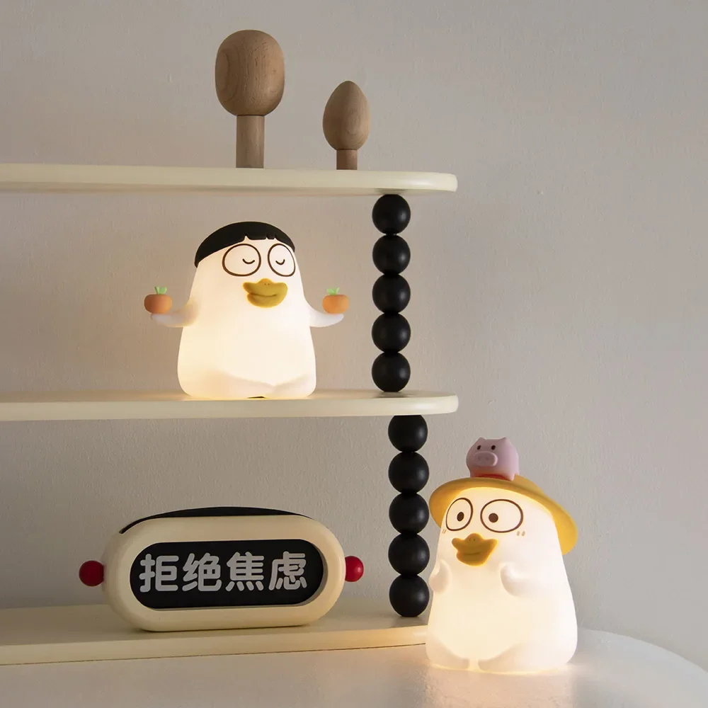 Creative And Personalized Cartoon Duck Patting Lamp USB Desktop Ornament Silicone Lamp Bedroom Bedside Timed Night Light