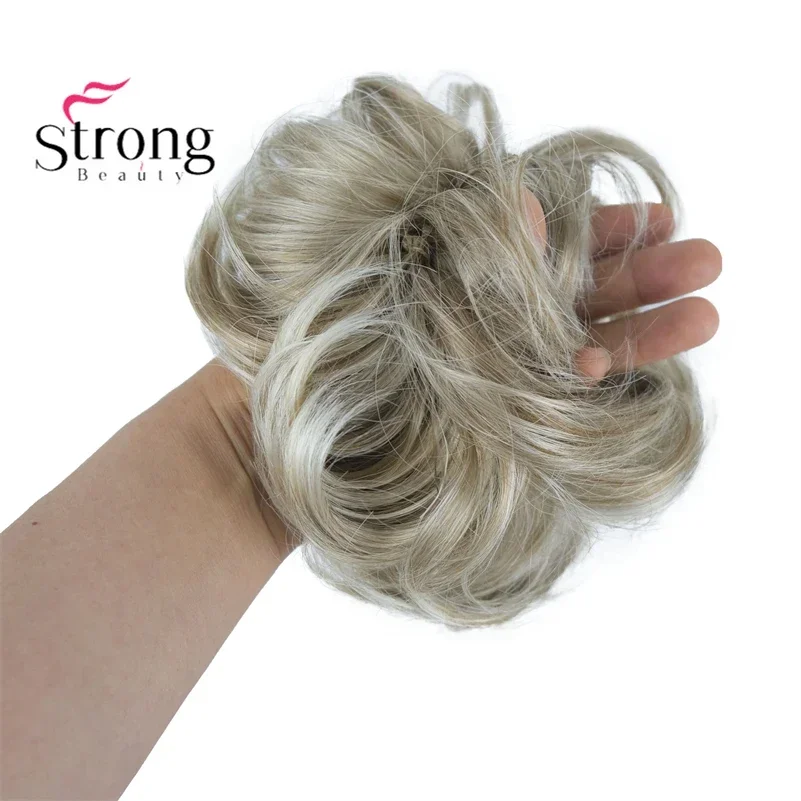 Syntetyczny roztrzepany kawałek włosów do codziennego użytku pączek Chignon Scrunchies fałszywa elastyczna treska blond brązowy kok dla kobiet