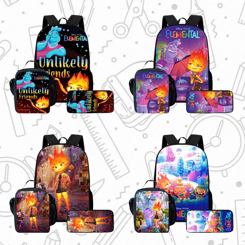 

Cartoon ElementTal Child School Backpack With Lunch Bags Pencil Bags For Age 4-9 ,Light Weight School Bags For Boys Girls