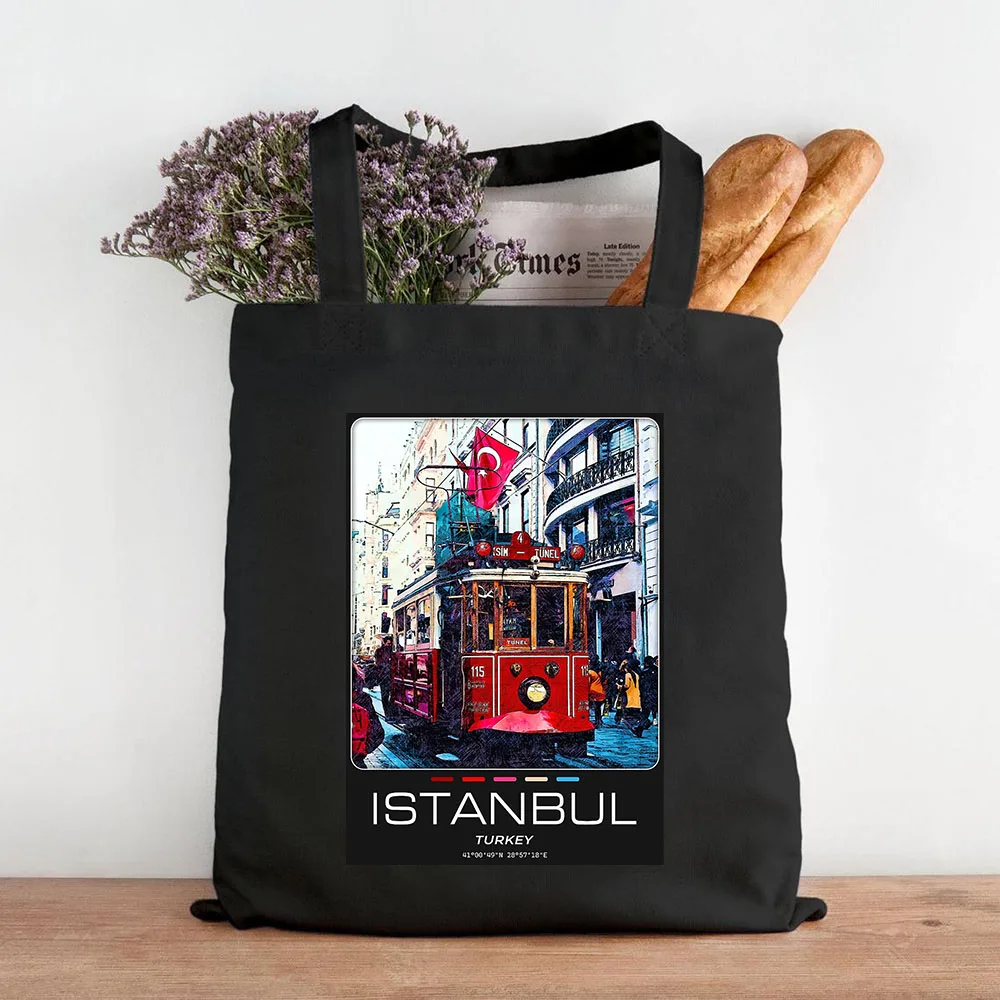 Amsterdam New York Paris Barcelona Lisbon Kyiv Cairo Istanbul Madrid Women Canvas Cotton Tote Bags Eco Shoulder Shopper Handbags