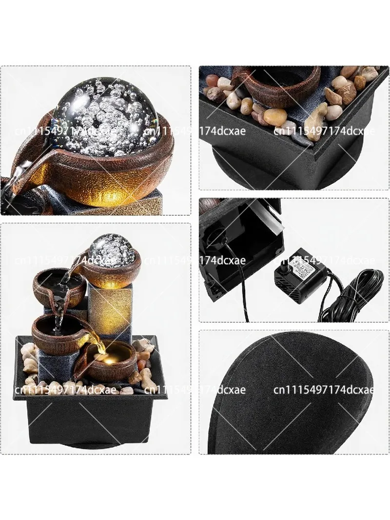 Indoor Tabletop Waterfall Fountain with LED Lights, River Rocks, Relaxing Sound for Office Home Meditation Decor