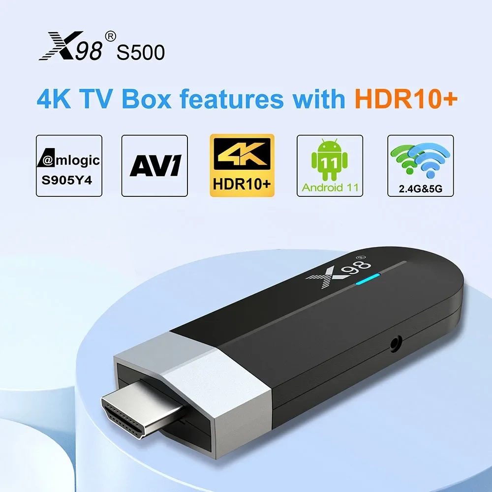 X98 S500 Android 11.0 Amlogic S905Y4 2.4G/5G WiFi 4K H.265 HEVC BT Smart TV Stick