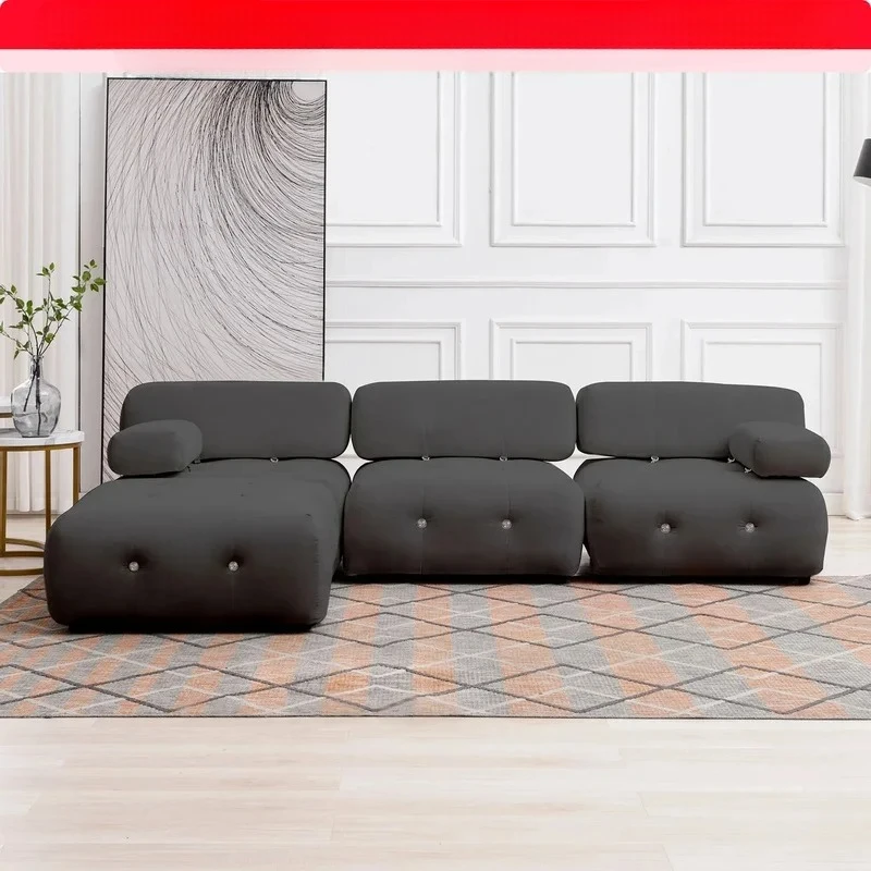 Modular Sectional Sofa with Reversible Chaise and Ottoman, Velvet L-Shaped Cloud Couch for Living Room