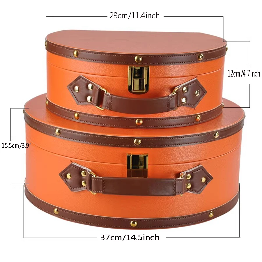 vintage PU Half Round Suitcase Handbag Decoration Box Wooden Chest Treasure Chest cosmetic Case Storage Box