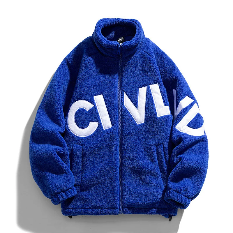 

Man Plush Jacket Autumn Winter Letter Printed Stand Collar Male Outerwear Thicken Warm Oversize Comfortable Men Coat