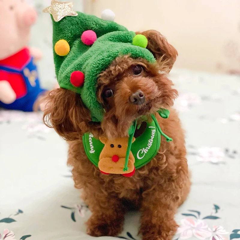 Christmas Pet Hat Cute Antlers Saliva Towel For Dog Cat Dress Up Supplies New Year Party Cosplay Costume Puppy Cap Accessories