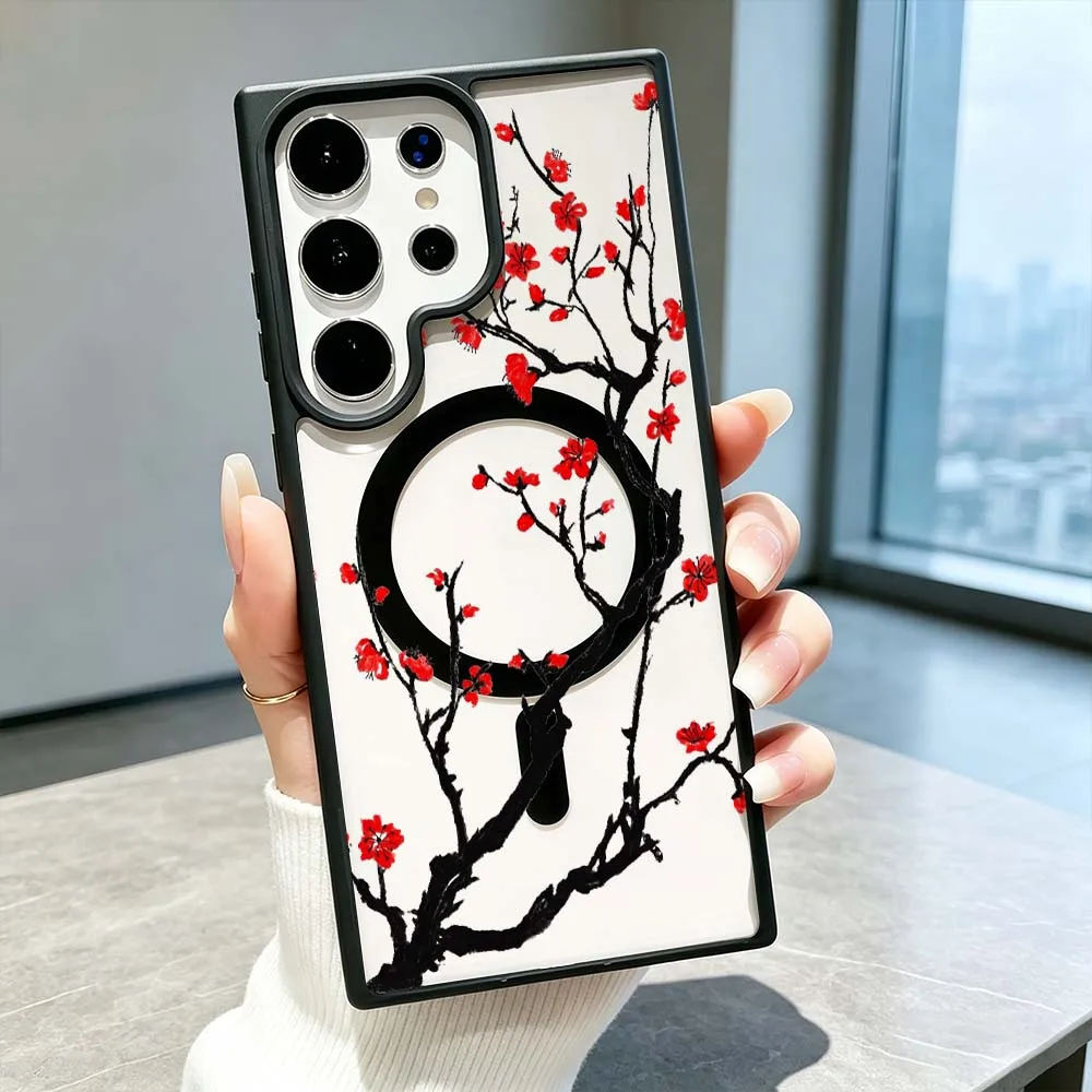 Chinese Ink Plum Blossom Cover For Samsung Galaxy S26 S25 S24 S23 S22 Ultra Plus Phone Case
