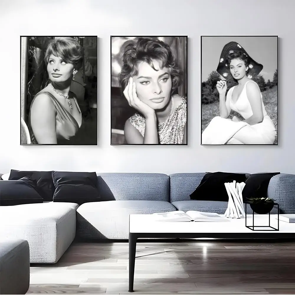 Actress Sophia Loren Poster Self-adhesive Art Waterproof Paper Sticker Coffee House Bar Room Wall Decor