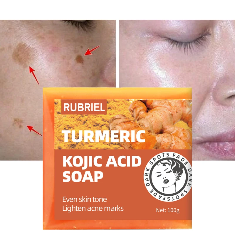 

Turmeric Kojic Acid Whitening Soap Dark Spot Acne Removal Even Skin Tone Mositen Smooth Skin Deep Cleansing Handmade Soap