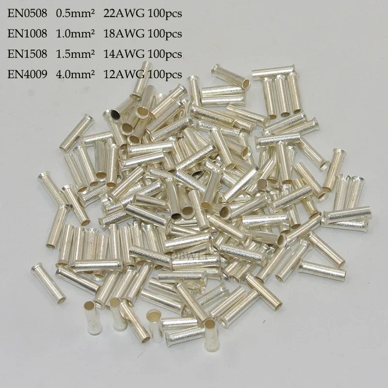 500 Pcs/Lot Copper Tube-shaped Bare Terminals Wire Copper Crimp Connector 12-22AWG Insulated Cord Pin End