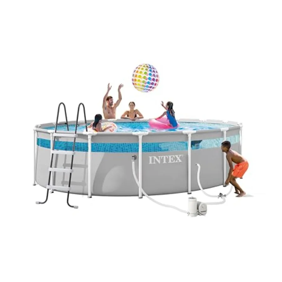 Above ground swimming pool set for backyard use, steel frame with clear vinyl liner, blue color, puncture and rust resistant wi