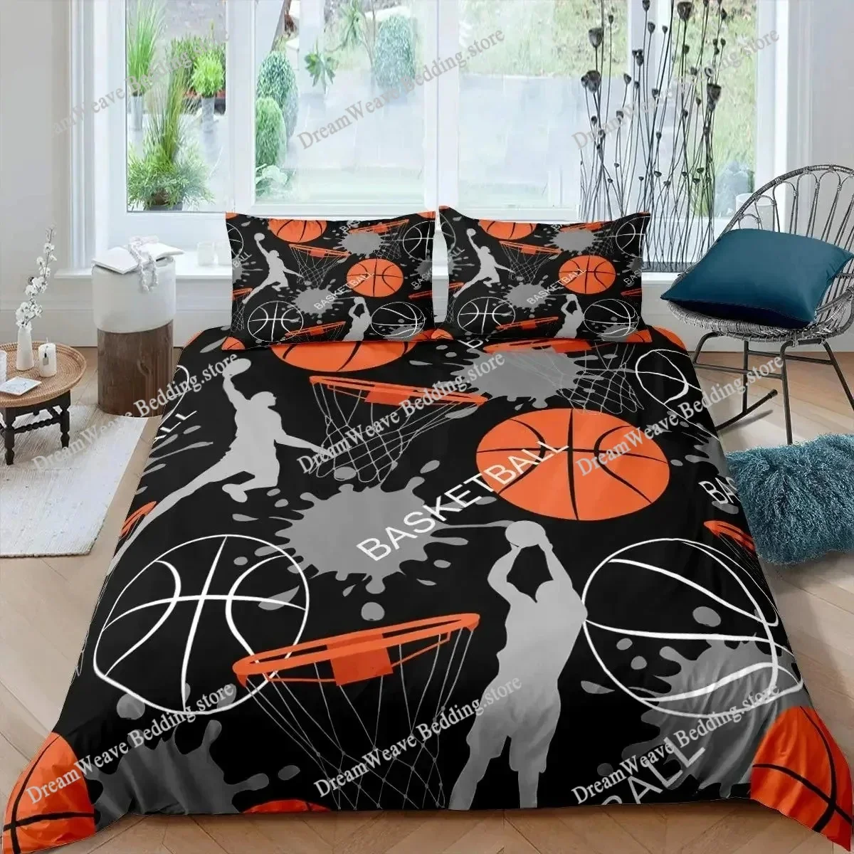 

3D Basketball Duvet Cover King for Teen Boys Kids Fire Water Sports Bedding Set Microfiber Ball Game Quilt Cover with Pillowcase