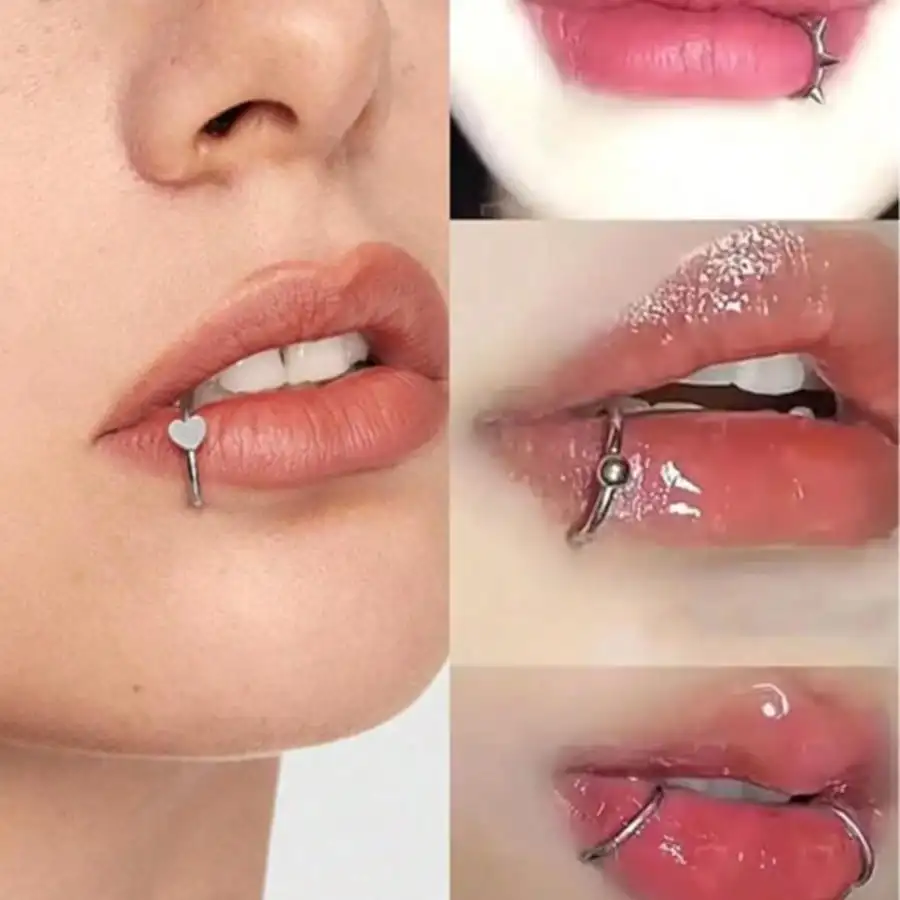 33pcs/Set Fake Lip Ring And Nose Piercing Set - Ball Spike, Hoop, Stud, Stick-On Bridge And Eyebrow Ring Halloween Gift