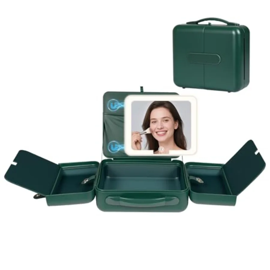 

Косметичка-органайзер BEAUTY CASE с LED-подсветкой и магнитным зеркалом, 12 дюймов, портативная дорожная сумка для косметики с 3 отделениями, перезаряжаемая