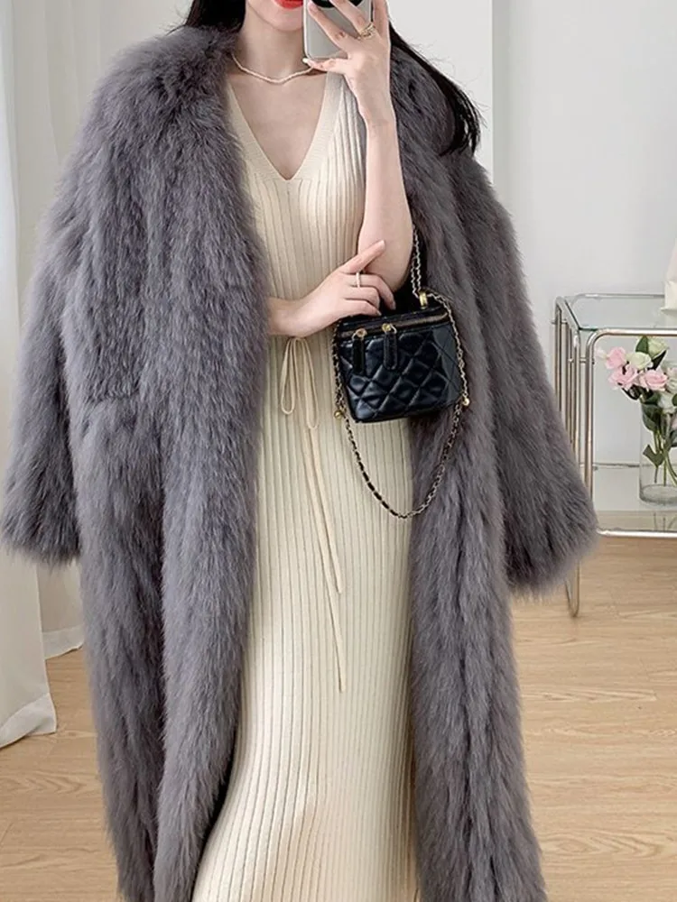 Eco-Friendly  Fur Coat Women's Winter Long Jacket High-End Young Style Casual Loose Fit V-Neck Button Closure No Hat
