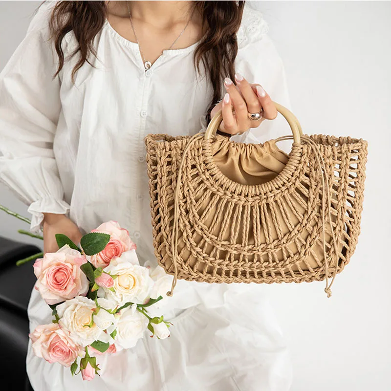 

Французская тканая сумка ручной работы для женщин, весенне-летняя, повседневная, модная, элегантная, ажурная, вместительная сумка-клатч