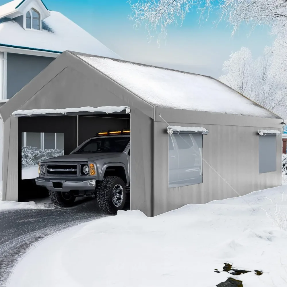 

Carports 10x20 ft Heavy Duty Carport, Outdoor Portable Garage with Roll-up Windows & Zipper Doors, Carport Canopy with