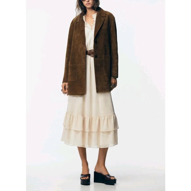 Autumn New Arrival Women's Casual Sle Long Sve Suede Jaet Coat Lazy Faion Polyester Fiber Casual Scene