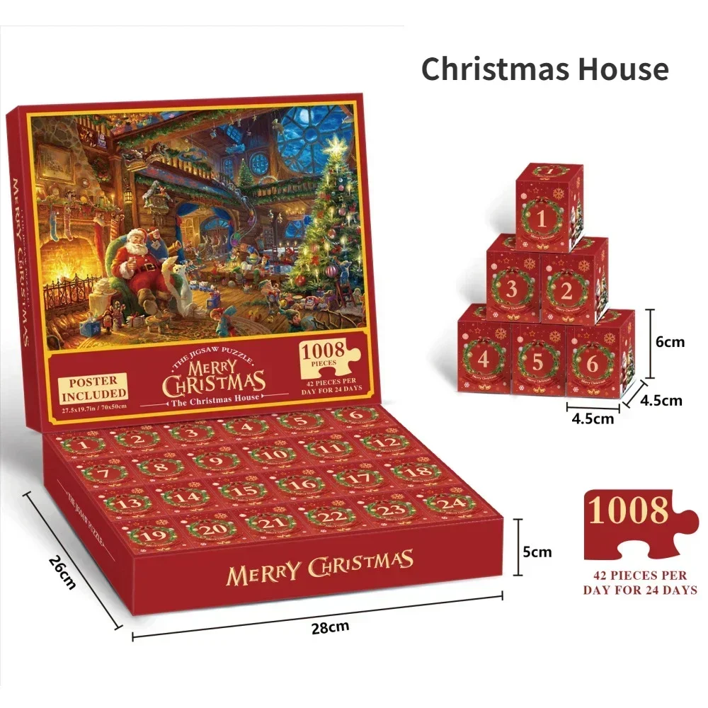 2024 New Christmas Theme 24 Grid New Countdown Christmas Jigsaw Puzzle 1008 Pieces Adult Educational Toys Gifts