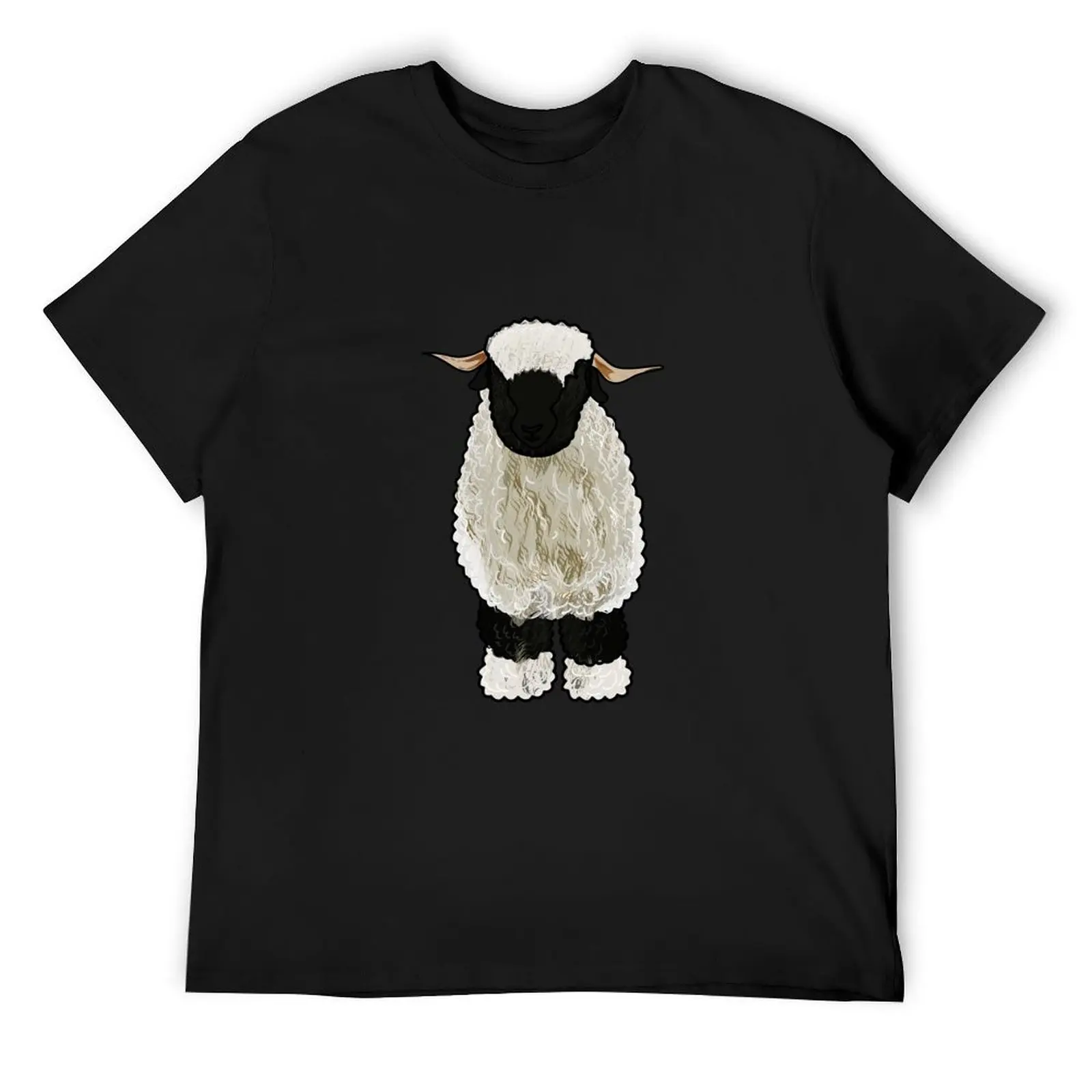 Valais Blacknose sheep cartoon illustration T-Shirt plain plus sizes plus size men clothing