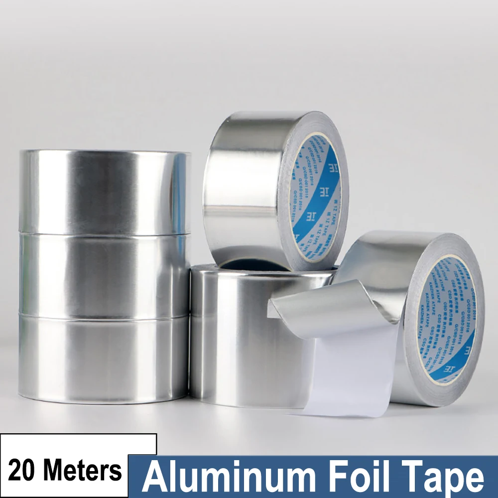 

20Meter Aluminum Foil Tape, Heat Reflective High Temperature Resistant Adhesive Foil Tape for Ductwork, Pipe Insulation
