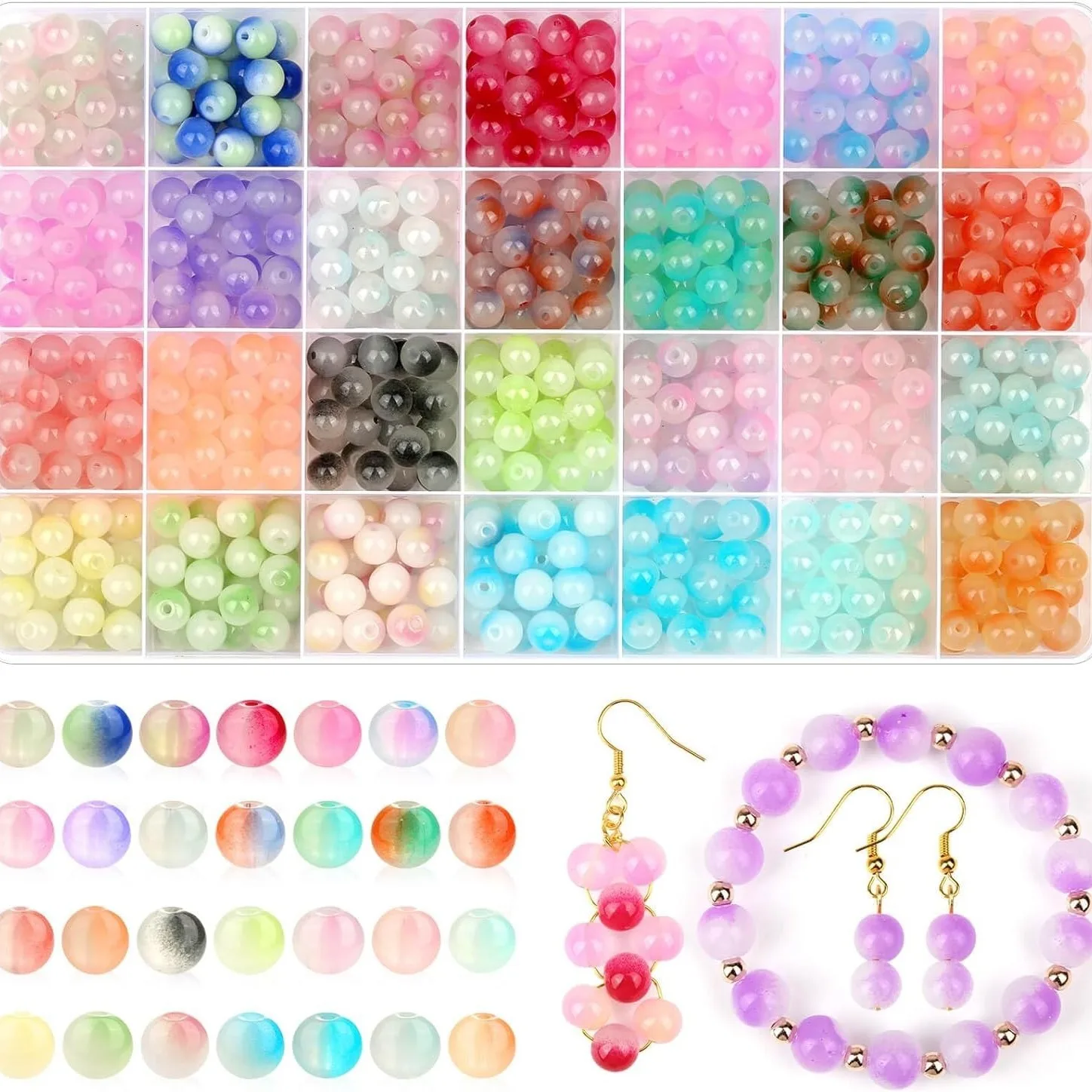 24 Color Jelly Double Beaded Burst Glass Set Diy Handmade Earrings Bracelet resin/glass Combination