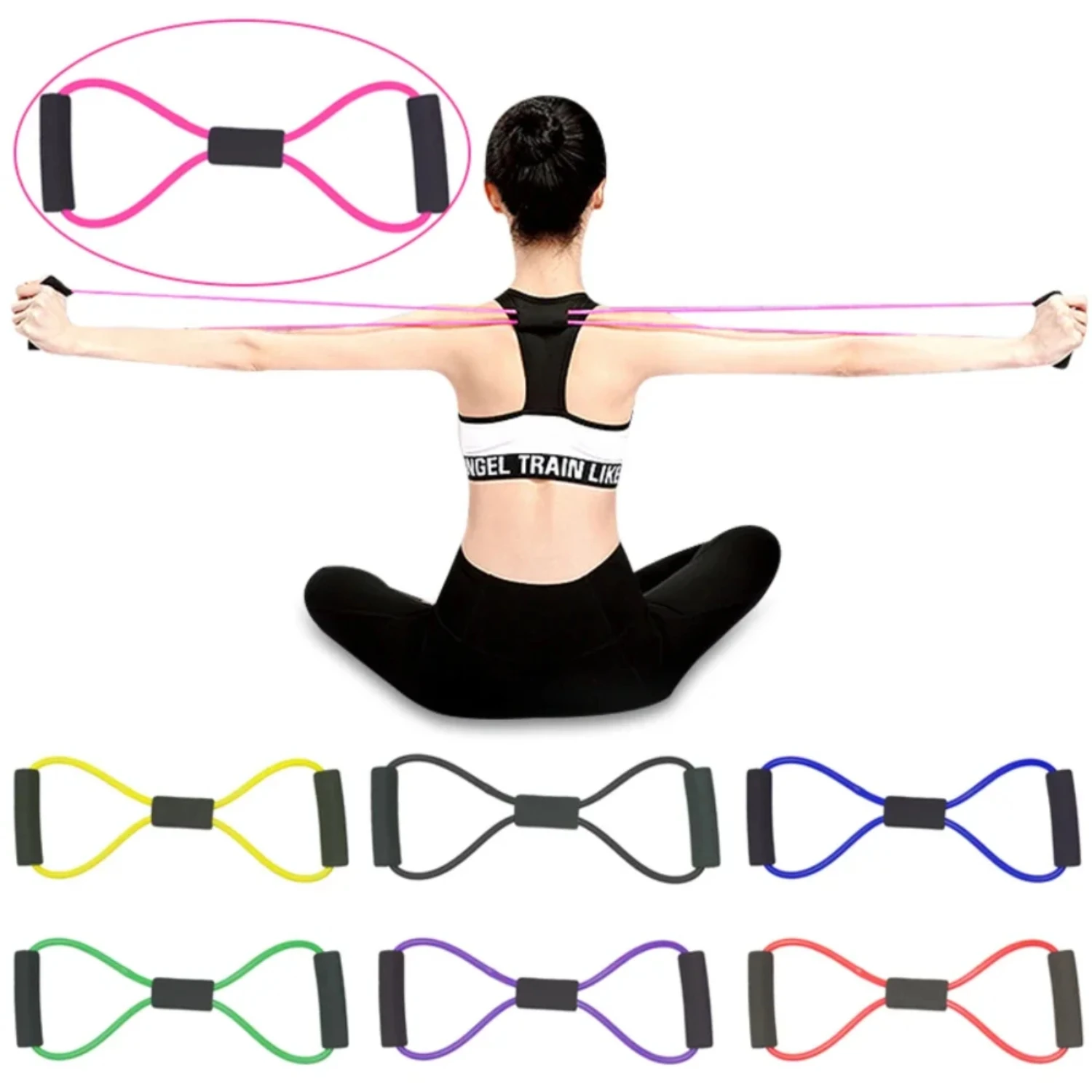 8 Shape Yoga Pull  Band Elastic Band Rope Latex Rubber Arm Resistance Fitness Exercise Chest Expander Pilates Yoga  Gym