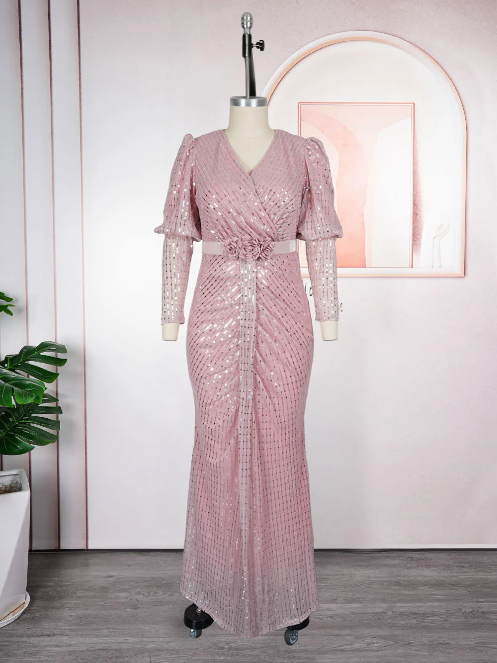 African Party Dresses for Woman Africa Clothing Plus Size Dashiki Sequin Pink Robe Elegant Turkey Muslim Wedding Evening Gown