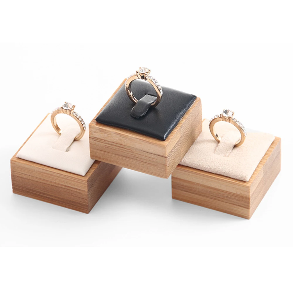 Bamboo Jewelry Ring Display Stand Storage Rack Jewelry Organizer Ring Holder Counter Jewelry Display Case 4x4x2.5cm