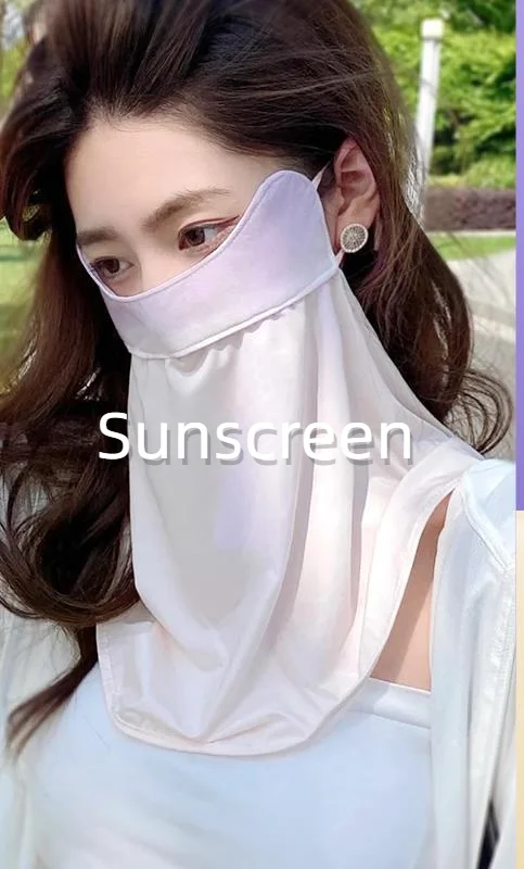 Women Sunscreen Mask Outdoor Sports Cycling Breathable Washable Reusable Double Layer Ice Silk Masks Anti-UV Sun Face Cover