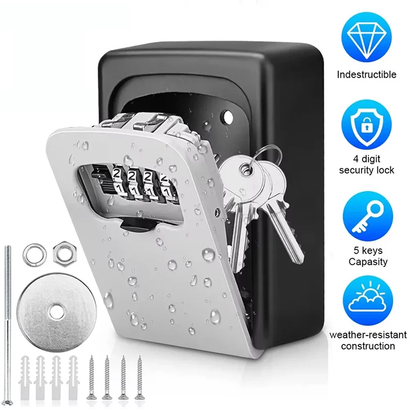 

Metal Material Password Lock Storage Box Outdoor Waterproof Wall Mount 4 Digit Password Key Box Anti Theft Lock Safe Box