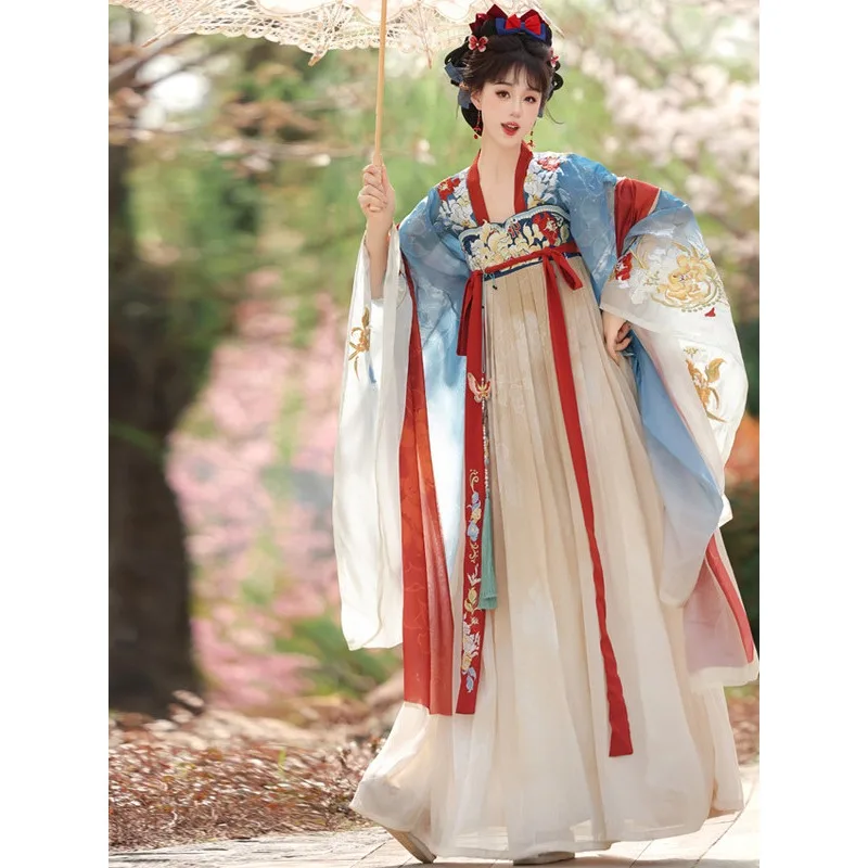 Hanfu female heavy industry embroidery Southern and Northern Dynasties fairy energy big sleeve shirt chest skirt spring summer
