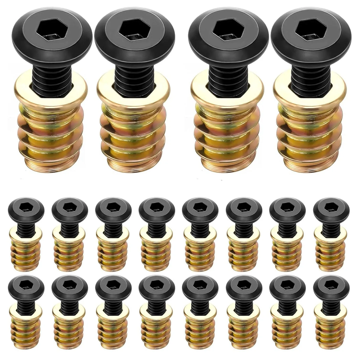 40PCS Threaded Inserts for Wood Furniture Screws - 1/4-20 X25/32' Inserts and Bolts-Hexagon Drive - 1/4-20x19/32' Threaded Nuts