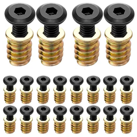 40PCS Threaded Inserts for Wood Furniture Screws - 1/4-20 X25/32' Inserts and Bolts-Hexagon Drive - 1/4-20x19/32' Threaded Nuts