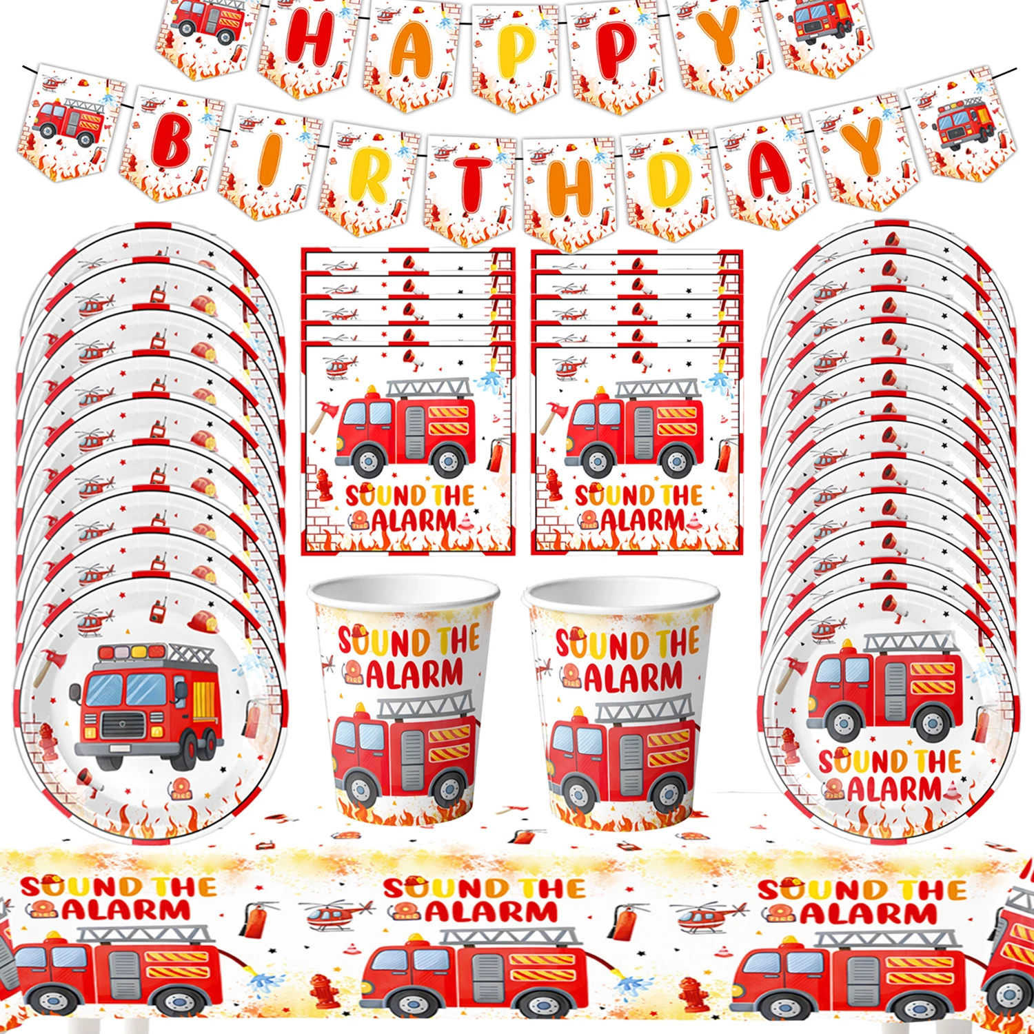 

Cartoon Firefighter Firetruck Birthday Party Decoration Supplies Red Fire Truck Children Photography Background Props Boys Gifts