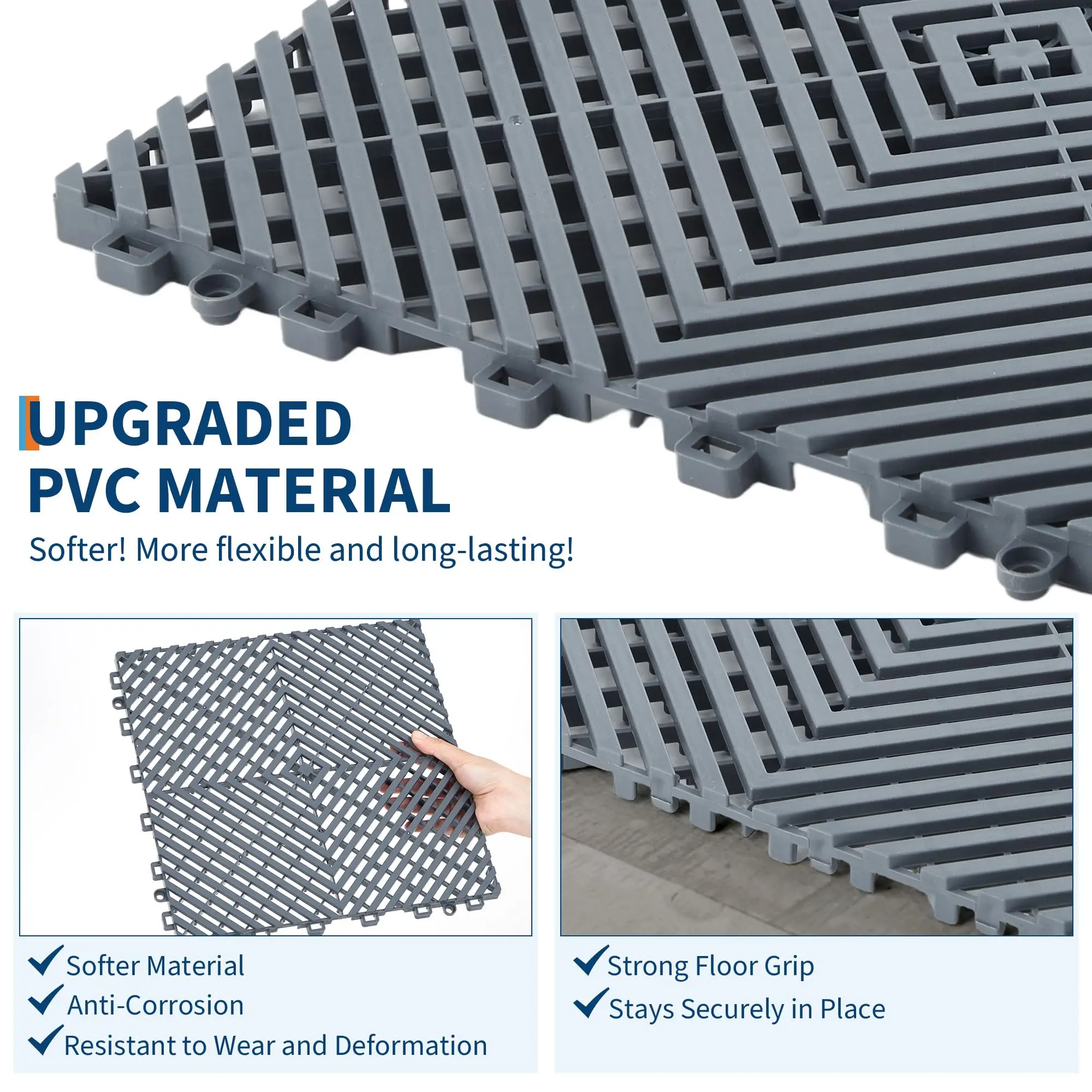 12x12 Inch Modular interlinked Floor Tiles, Non-Slip PVC Drainage Garage Mats, Waterproof Flooring for Auto Shop