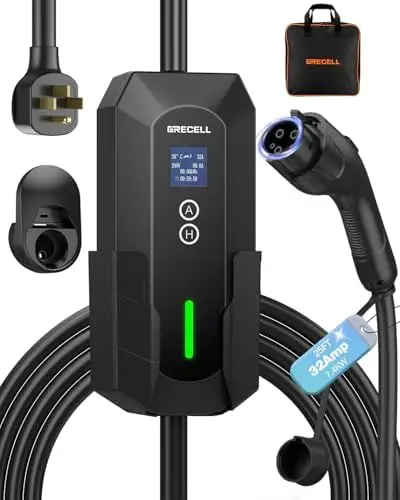 

GRECELL 32A Level 2 EV Charger, 7.4kW Portable with 25FT Cable, ETL Certified for Home & Travel, NEMA 14-50