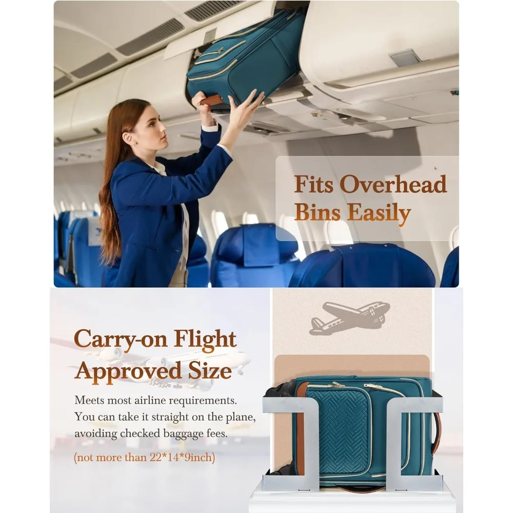 20 Inch Airline Approved Softside Rolling Luggage Set, 3 Piece Suitcases with Wheels, Carry-On Travel Bag